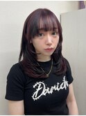 ブリーチなしダブルカラーでパープルレッドにポイントエクステ