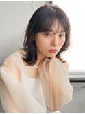 美髪前髪ナチュラルカールサイドバングくびれヘアミディアム