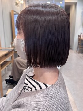 縮毛矯正×小顔似合わせぱっつんボブ★ダークグレーバイオレット