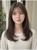 ロングレイヤー/ハッシュカット/ブラウンベージュ/透明感カラー