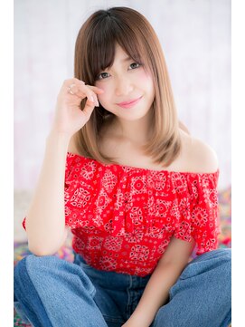 ミック ヘアアンドメイク アップ 駒込店(miq Hair&Make up) 斜めバングツヤ髪大人かわいいハイライトカラーストレートc1