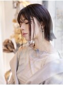 黒髪/バレイヤージュ/小顔/切りっぱなしボブ/外ハネボブ/元町