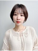 大人ショートボブ前髪ありひし形丸み丸顔絶壁K20250214