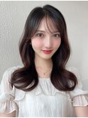 韓国風レイヤー/外ハネくびれ/ミディアムレイヤー/ぱっつん前髪