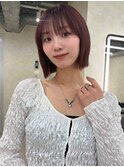 顔周りカット/縮毛矯正/ダークブラウン/コーラルピンク/ボブ