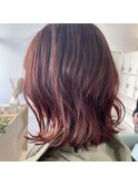切りっぱなしボブ×チェリーレッドカラー