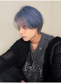 メンズカット　パールブルー　ブリーチカラー