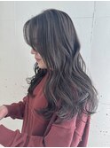 ブリーチなし暗くても透けるアッシュグレージュロングレイヤー