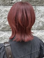 ヘアーグロウ ミディアムレイヤーチェリーレッド外ハネボブくらげヘアー横浜