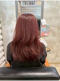 ゆるふわウェーブ巻きセミロング×うるツヤバーガンディ艶カラー