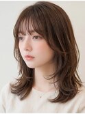 20代30代40代◎透明感ココアブラウン/ミディアムレイヤー/ウルフ