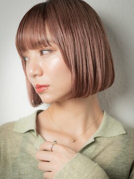 カバーヘア ブリス 上尾西口店(COVER HAIR bliss) フルバングベビーピンク切りっぱなしボブ204r上尾10代20代30代
