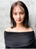 ◯ぱっつん前髪流し前髪鎖骨ミディアムボブ耳かけボブパーマ小顔