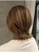 逗子葉山くびれヘア外ハネウルフボブハイライトケアブリーチY252