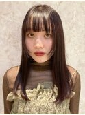 顔周りレイヤー　ぱっつん前髪　ダークブラウン　ストレート