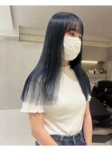 モテ髪 青髪ネイビー/ストレートロング