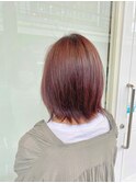 ピンクブラウン 暖色カラー ボブ