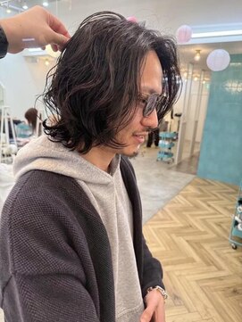 ロミー 本厚木(ROMMY.) メンズヘア◎ワイルドパーマ黒髪ロングニュアンスサーフ◎本厚木