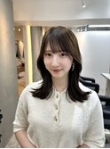 大人前髪アイスグレー韓国小顔レイヤー重めロングオリーブ