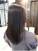 ロングショートワンカールパーマカーキグレージュ前髪錦糸町