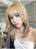 渋谷ダブルカラーブリーチカラー顔周りレイヤーカット30代40代