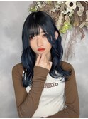 ブルーブラック 韓国風ヘア レイヤーカット ミディアムレイヤー