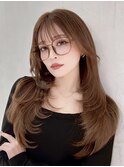 夏の小顔ロングレイヤーカット顔周りシールエクステブルーカラー