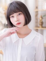 カバーヘア ブリス 戸田公園西口店(COVER HAIR bliss)&nbsp;ぱっつん前髪グレーアッシュワンカールボブb戸田公園20代30代