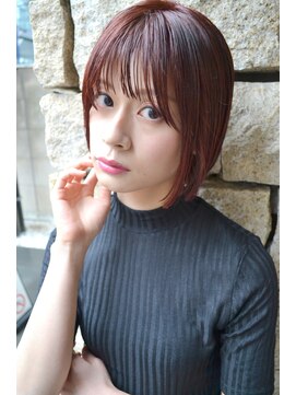 ヌード(NUDE) 「NUDE」#くすみピンク 暖色系カラー シースルーバング ミニボブ