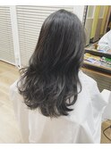 ★くびレイヤー黒髪エモージュ前髪薄めダークグレージュ韓国ヘア