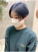 ネイビーカラー、ブルーブラック、ブリーチ、ハンサムショート