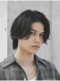 メンズミディアムメンズボブウルフカット緩めスパイラルパーマ