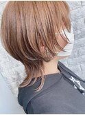 ミニウルフ/くすみブルー/流れるレイヤー/インナーハイライト