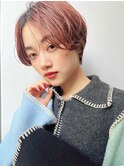 ベージュインナーカラーショートボブレイヤーミディアム前髪