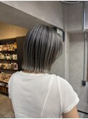 バレイヤージュ、ハイライト、レイヤーロング、グレーベージュ