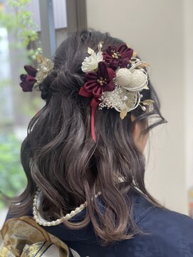 オリーブ 美容室 成人式前撮りハーフアップヘアセット