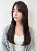 髪質改善カラー艶髪ストレートロングヘア透明グレージュ夏カラー