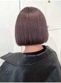 くすみピンクベージュ/ことりベージュ/ぱっつんボブ/艶カラー