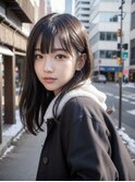 フェミニティレイヤーシースルーバング毛先ワンカールグレージュ