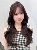 顔周りレイヤーロンググレージュ暗めカラー韓国ヘア_F1073