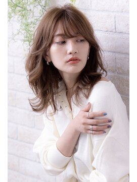 ヘアーアートシフォン 川口東口店(hair art chiffon) 無造作パーマ、カーキベージュ、ミルキーベージュの厚めバング