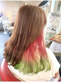 インナーカラー ピンクと黄緑