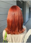 鮮やかツヤ髪オレンジブラウン暖色系カラー 外ハネミディ
