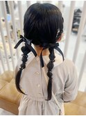 【山田】キッズヘアアレンジ　金箔ツインリボンアレンジ