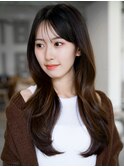 ☆フェミニンロング大人かわいいぱっつん前髪レイヤーカット小顔