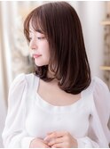 ウォームブラウン小顔ミディアムレイヤーb戸頭20代30代40代UP