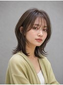 髪質改善カラー グレージュ ミディアム ウルフ レイヤーカット