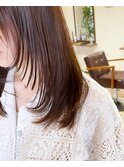 ロングレイヤー切りっぱなしボブハイライトベージュカラー