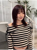 △ミディアムウルフカットレイヤーカットピンクブラウン