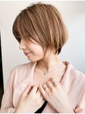 韓国風ショートカット×秋カラーハイライトベージュカラー